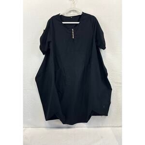 Minibee Black Linen Rayon Oversized Lagenlook Artsy Euro Summer Dress SZ M